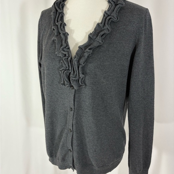 Talbots Charcoal Ruffled Cardigan - Picture 2 of 6